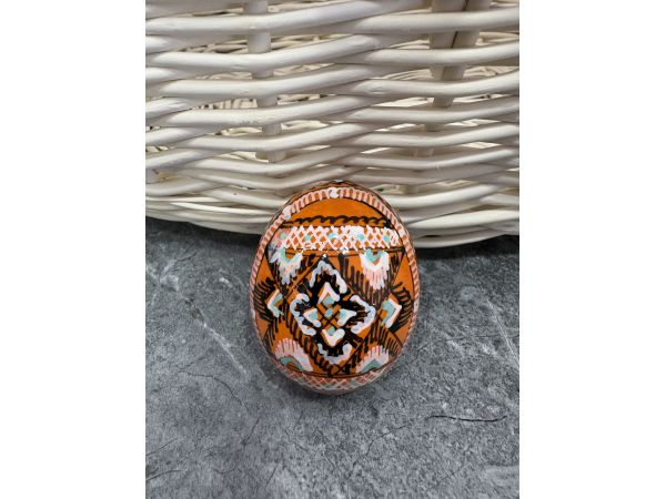 Яйце дерев'яне ПИСАНКА ручний розпис, яйця на Великдень прикраса в кошик, писанка деревʼяна жовтий колір