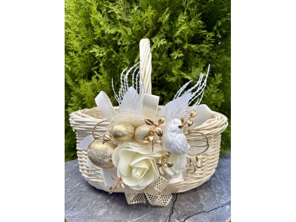 Кошик з білої лози 37х27х32 Великодній кошик з декором