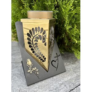 Лампадка на сонячній батареї Серце з трояндою золото