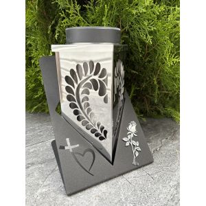 Лампадка на сонячній батареї Серце з трояндою срібло