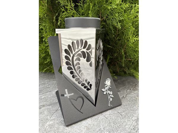 Лампадка на сонячній батареї Серце з трояндою срібло