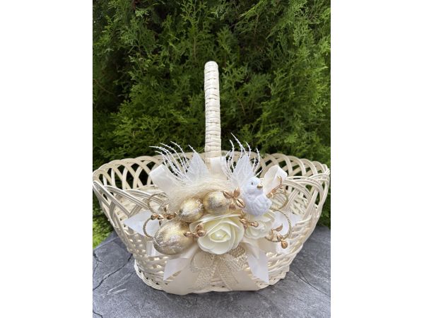Кошик з білої лози 41х32х40 см  Великодній кошик з декором